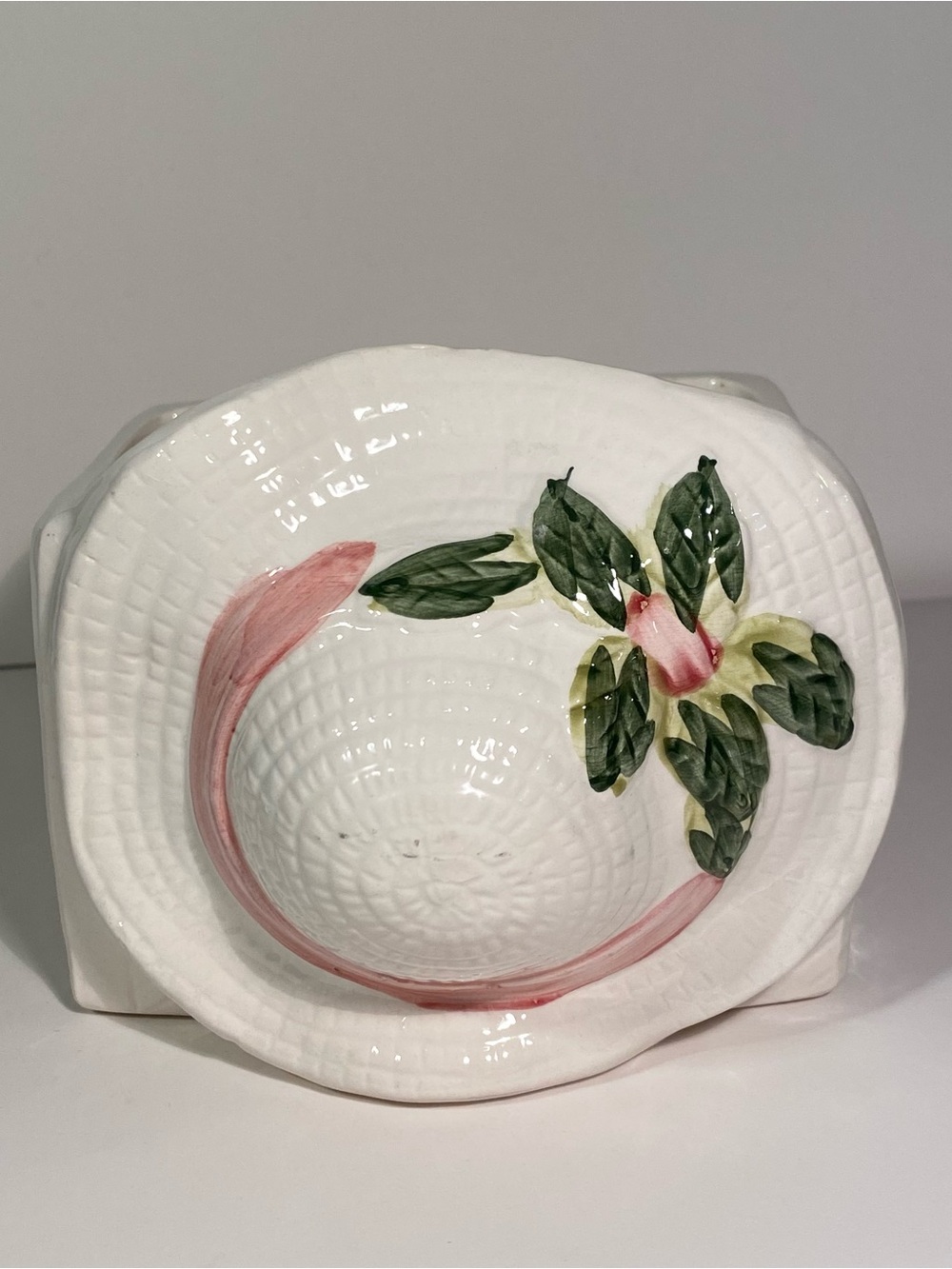 Vintage Hand-Painted Ceramic Planter - Cute Hat w/Floral Detail